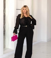 Брюки женские классические из костюмного крепа с высокой посадкой и широкими штанинами повседневные