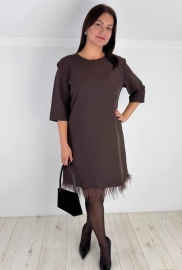 Платье женское трапеция свободного кроя с декоративной отделкой по низу осенне-зимнее Size+ Платье женское трапеция свободного кроя с декоративной отделкой по низу осенне-зимнее Size+