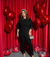 Костюм-двойка женский креп-дайвинг брючный с декоративной отделкой для праздничных и повседневных образов осенний