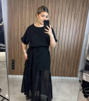 Костюм женский из костюмной ткани и шифона двойка платье с поясом и юбка миди повседневный летний