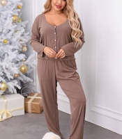 Домашний комплект женский из бельевого трикотажа Люкс пижамный кофта на пуговицах и штаны на резинке и шорты-боксерки с длинным рукавом