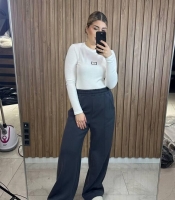 Брюки женские утепленные из трехнитки на флисе широкие прямые с высокой посадкой на резинке повседневные осенние