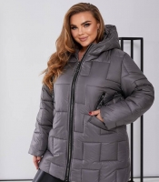 Куртка женская из плащевки лаке на синтепоне 250 стеганая с капюшоном зимняя