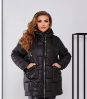 Куртка женская из плащевки лаке на синтепоне 250 стеганая с капюшоном зимняя