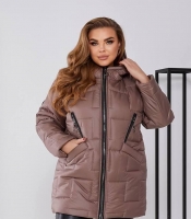 Куртка женская из плащевки лаке на синтепоне 250 стеганая с капюшоном зимняя