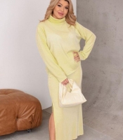 Костюм-двойка женский из ангоры рубчик со свитером на молнии и юбкой прямого кроя оверсайз осенне-зимний