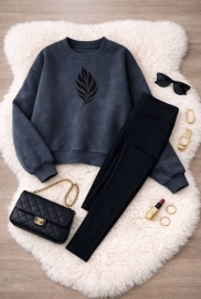 Спортивный костюм-двойка женский из флиса Полар: свитшот и утепленные лосины зимний