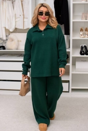 Костюм-двойка женский из ангоры с джемпером на пуговицах с воротником стойкой и брюками палаццо оверсайз осенне-зимний