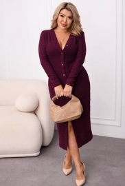 Платье-свитер женское из ангоры в рубчик на пуговицах с V-образным вырезом с разрезом макси демисезонное