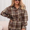 Костюм-двойка женский из байки: рубашка и юбка в клетку осенний  k-126746