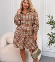 Костюм-двойка женский из фланели рубашка и юбка в клетку осенний