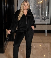 Спортивный костюм женский двойка из велюра со стразами худи на молнии с капюшоном и джоггеры с лампасами демисезонный