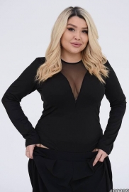 Боди женское из дайвинга с начесом с декольте из сетки с глубоким V-вырезом с длинными рукавами осенне-зимнее