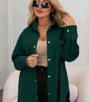 Рубашка женская из микровельвета удлиненная оверсайз на пуговицах с нагрудным карманом осенне-зимняя