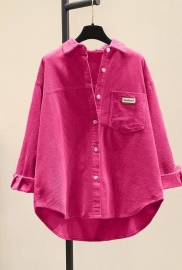 Рубашка женская из микровельвета удлиненная оверсайз на кнопках с нагрудным карманом осенне-зимняя