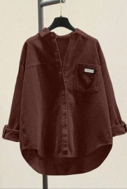 Рубашка женская из микровельвета удлиненная оверсайз на кнопках с нагрудным карманом осенне-зимняя
