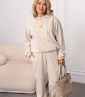 Спортивный костюм-двойка женский из замши и дайвинга с худи и джоггерами с вышивкой оверсайз демисезонный