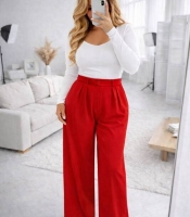 Брюки палаццо женские из полиэстера плотные костюмные с высокой посадкой широкие на молнии с резинкой сзади демисезонные