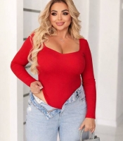 Боди женское из дайвинга с акцентным декольте с длинными рукавами на кнопках облегающее демисезонное
