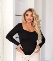 Боди женское из дайвинга с акцентным декольте с длинными рукавами на кнопках облегающее демисезонное