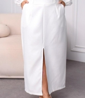 Юбка миди женская из полиэстера костюмная с высокой посадкой прямая с разрезом спереди с карманами демисезонная