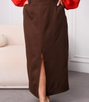 Юбка миди женская из костюмной ткани с высокой посадкой прямая с разрезом спереди с карманами демисезонная