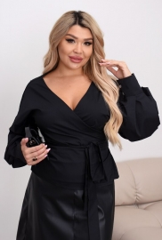 Блуза на запах женская из коттона с поясом V образный вырез с широкими рукавами демисезонная