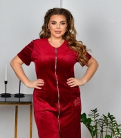 Халат женский велюровый на молнии с коротким рукавом демисезонный