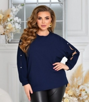 Туника женская из креп-стретча оверсайз силуэт летучая мышь с декоративными жемчужинами асимметричная демисезонная