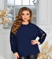 Туника женская из креп-стретча оверсайз силуэт летучая мышь с декоративными жемчужинами асимметричная демисезонная