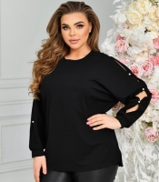 Туника женская из креп-стретча оверсайз летучая мышь с прорезями на рукавах и декоративными элементами весенне-осенняя