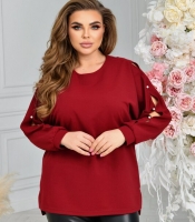 Туника женская из креп-стретча оверсайз летучая мышь с прорезями на рукавах и декоративными элементами демисезонная