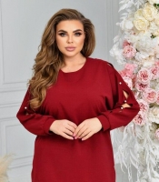 Туника женская из креп-стретча оверсайз летучая мышь с прорезями на рукавах и декоративными элементами демисезонная