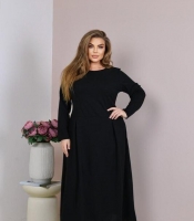 Платье-трапеция женское из креп-стретча макси с длинным рукавом больших размеров зимнее