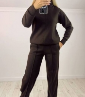 Костюм женский из плотной вязаной ангоры с кофтой прямого кроя и свободными брюками зимний больших размеров