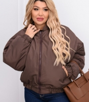 Бомбер женский зимний из плащевки Канада на утеплителе с эластичными манжетами и молнией больших размеров