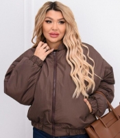 Бомбер женский зимний из плащевки Канада на утеплителе с эластичными манжетами и молнией больших размеров