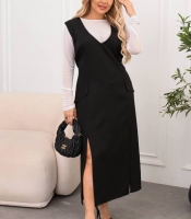 Комплект-двойка женский из крепа и стрейчевой сетки: платье-сарафан и гольф зимний