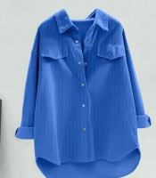 Рубашка женская вельветовая хлопковая удлиненная с накладными карманами на пуговицах демисезонная