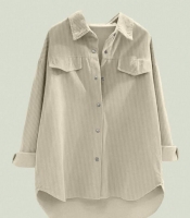 Рубашка женская хлопковая вельветовая удлиненная с накладными карманами на пуговицах весенняя