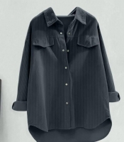 Рубашка женская вельветовая хлопковая оверсайз удлиненная с накладными карманами на пуговицах весенняя