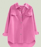 Рубашка женская хлопковая вельветовая оверсайз удлиненная с накладными карманами на пуговицах весенняя