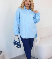 Рубашка женская хлопковая из турецкого коттона удлиненная оверсайз с разрезами и завязками по бокам на пуговицах