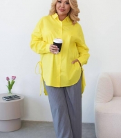 Рубашка женская хлопковая из турецкого коттона удлиненная оверсайз с разрезами и завязками по бокам на пуговицах весенняя