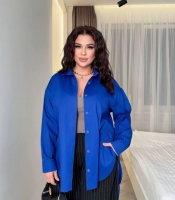 Рубашка женская хлопковая из турецкого коттона удлиненная оверсайз с разрезами и завязками по бокам на пуговицах весенняя