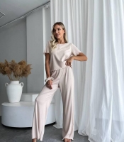 Пижама женская трикотажная в рубчик: футболка и брюки зимняя