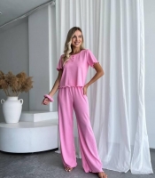 Пижама женская трикотажная в рубчик: футболка и брюки зимняя