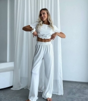 Пижама женская трикотажная в рубчик: футболка и брюки зимняя