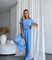 Пижама женская трикотажная в рубчик: футболка и брюки зимняя