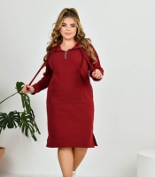 Платье-худи женское из трехнитки на флисе спортивное миди с капюшоном на молнии с карманом кенгуру с боковыми разрезами